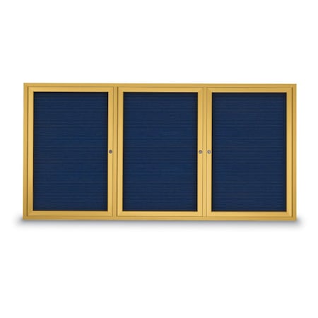 United Visual Products 96"x48" 3-Door Enclosed Outdoor Letterboard, Blue Felt/Gold UV1163DTD9648-GOLD-BLUE